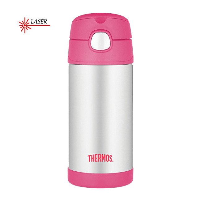 Thermos FUNtainer Dětská termoska s brčkem - stříbrná/růžová 355 ml
