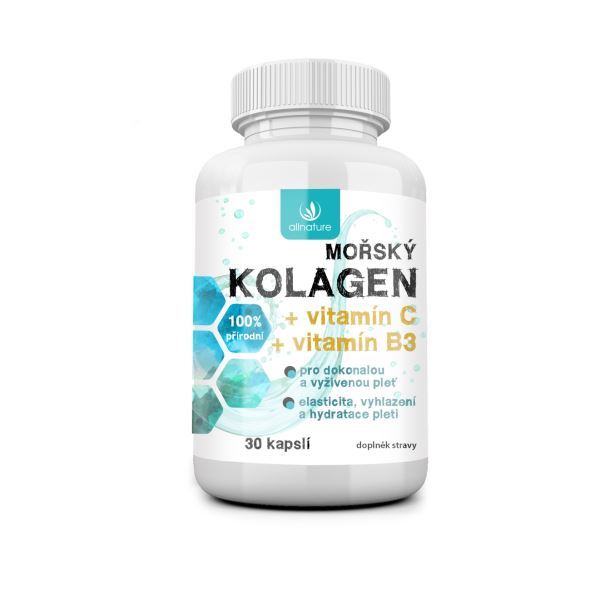 Allnature Mořský kolagen + vitamín C + vitamín B3 30 kapslí