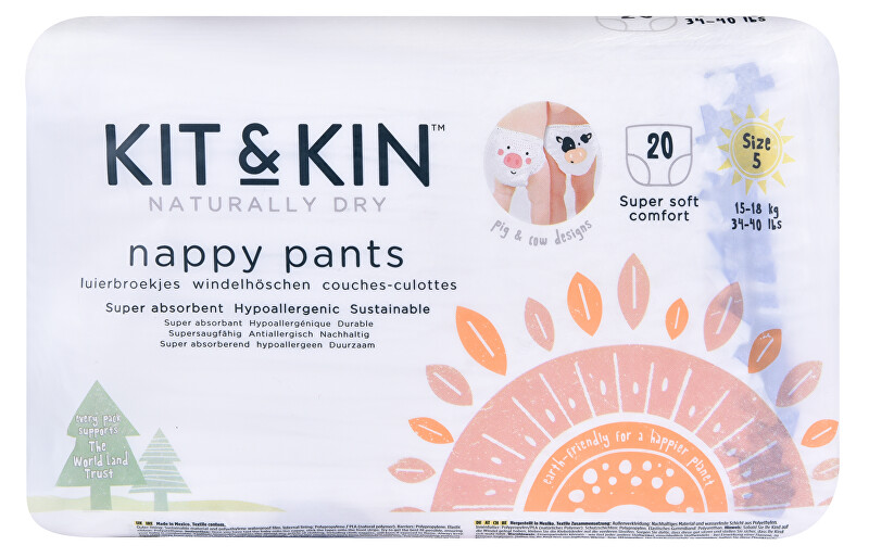 Kit & Kin Kit & Kin ekologické plenkové kalhotky (pull-ups), velikost 5 (20 ks), 15-18 kg