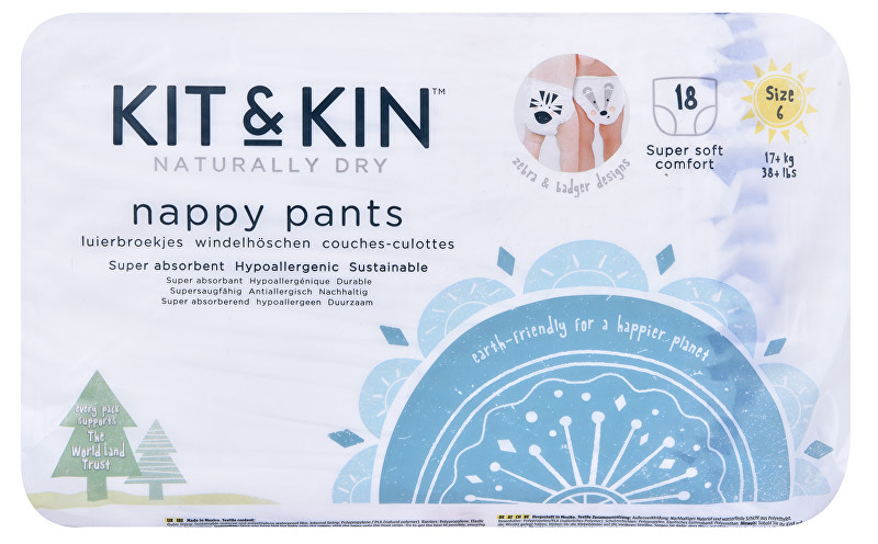 Kit & Kin Kit & Kin ekologické plenkové kalhotky (pull-ups), velikost 6 (18 ks), 17kg+