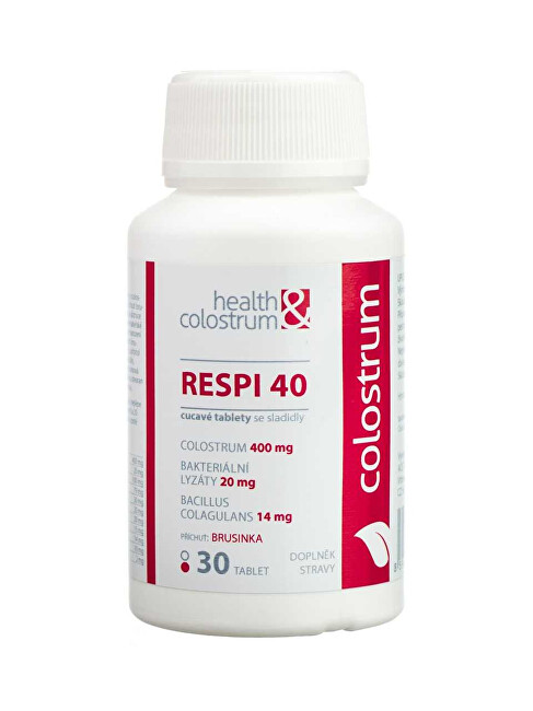 Health&colostrum RESPI 40 (400 mg) + bakteriální lyzáty - příchuť brusinka 30 cucavých tbl.