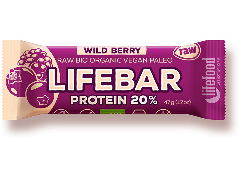 Zobrazit detail výrobku Lifefood Bio tyčinka Lifebar protein Wild berry 47g Zobrazit detail výrobku Lifefood Bio tyčinka Lifebar protein Wild berry 47g
