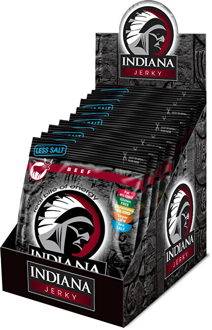 Zobrazit detail výrobku Indiana Indiana Jerky beef (hovězí) Less Salt 250 g - display Zobrazit detail výrobku Indiana Indiana Jerky beef (hovězí) Less Salt 250 g - display