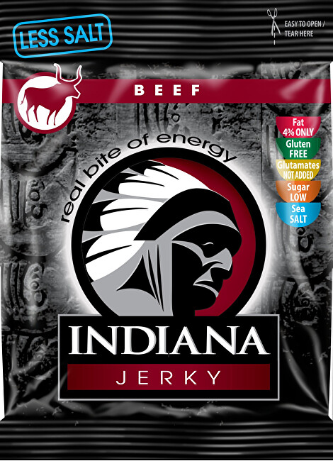Zobrazit detail výrobku Indiana Indiana Jerky beef (hovězí) Less Salt 25 g Zobrazit detail výrobku Indiana Indiana Jerky beef (hovězí) Less Salt 25 g