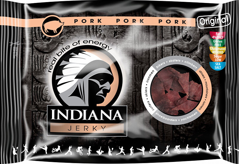 Zobrazit detail výrobku Indiana Indiana Jerky pork (vepřové) Original 100 g Zobrazit detail výrobku Indiana Indiana Jerky pork (vepřové) Original 100 g
