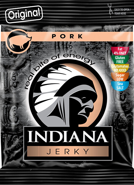 Zobrazit detail výrobku Indiana Indiana Jerky pork (vepřové) Original 25 g Zobrazit detail výrobku Indiana Indiana Jerky pork (vepřové) Original 25 g