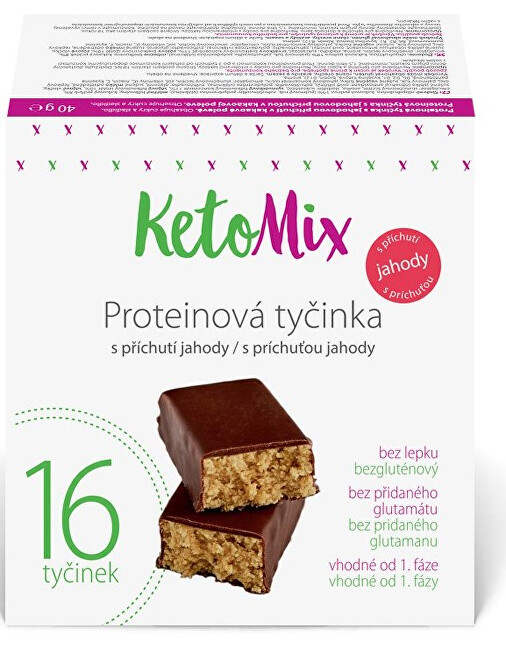 Zobrazit detail výrobku KetoMix Proteinové tyčinky s příchutí jahody 16 x 40 g Zobrazit detail výrobku KetoMix Proteinové tyčinky s příchutí jahody 16 x 40 g