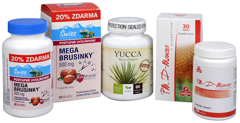 Doporučená kombinace produktů Mega Brusinky 500 mg + PM D-Manosa s propolisem + Yucca