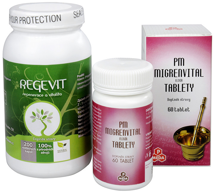 Doporučená kombinace produktů Na Hlavu - Migrenvital elixír + Regevit