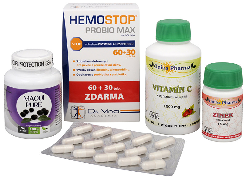 Doporučená kombinace produktů Na Konečník - Maqui Pure + HemoStop ProBio + Vitamín C 1000 se šípkem + Zinek ZDARMA