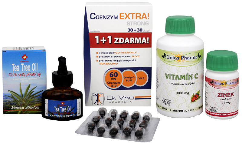 Sada Na Dásně a zuby - RTJ Tea Tree Oil 20 ml + Unios Pharma Vitamín C 1000 mg + Unios Pharma Zinek 15 mg + Da Vinci Coenzym Extra Strong 60 mg