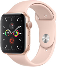 Apple Watch Series 5 44mm zlatý hliník s pískově růžovým sportovním řemínkem