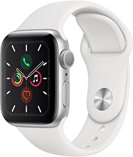 Apple Watch Series 5 40mm stříbrný hliník s bílým sportovním řemínkem