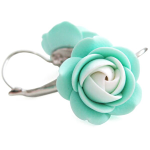 Bílo-mentolové visací náušnice kytičky