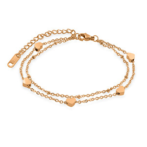 Bronzový dvojitý náramek se srdíčky Heart Rose Gold