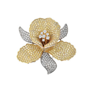 Luxusní bicolor brož ve tvaru květu Gold