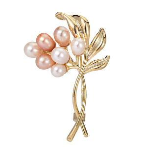 Elegantní pozlacená brož s pravými perlami Větvička Gold
