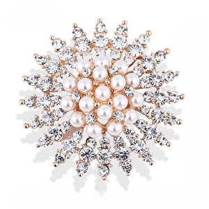 Třpytivá brož s krystaly a umělými perlami Gold
