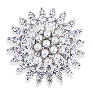 Třpytivá brož s krystaly a umělými perlami Silver