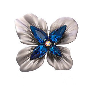Originální brož s modrými krystaly Květ Silver