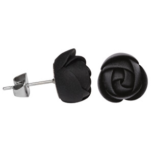 Černé náušnice puzetky menší kytičky