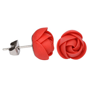 Červené náušnice puzetky menší kytičky