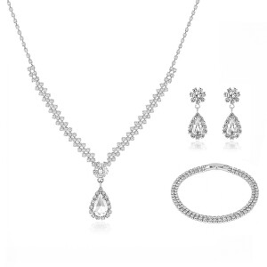 Dámská sada šperků s čirými zirkony Kapka (náhrdelník, náramek, náušnice)