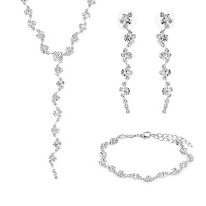 Blyštivá sada šperků s čirými krystaly (náhrdelník, náramek, náušnice)