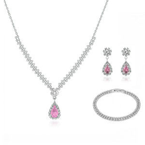 Dámská sada šperků s růžovými zirkony Kapka (náhrdelník, náramek, náušnice)