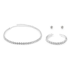 Třpytivá sada dámských šperků s krystaly (náhrdelník, náramek, náušnice)