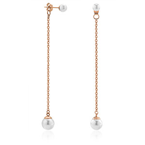 Elegantní bronzové dlouhé náušnice s perlami