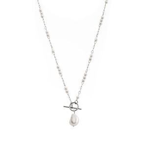 Elegantní ocelový náhrdelník s barokní perlou VABQJN061S