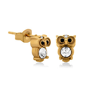 Hravé pozlacené náušnice se zirkony Sova VGE782G-1