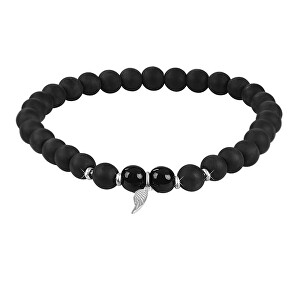 Kuličkový náramek z onyxu s andělským křídlem