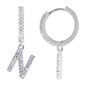 Kruhová ocelová single náušnice "N" se zirkony