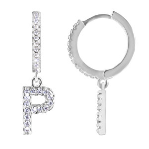 Kruhová ocelová single náušnice "P" se zirkony