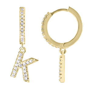 Kruhová pozlacená single náušnice "K" se zirkony