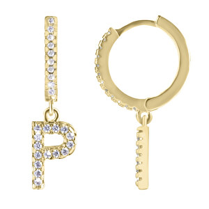 Kruhová pozlacená single náušnice "P" se zirkony