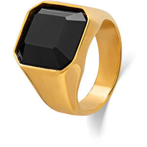Masivní pozlacený prsten s černým krystalem