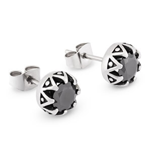 Módní ocelové náušnice s černými krystaly KS-143