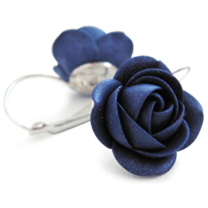 Třpytivé modré visací náušnice kytičky