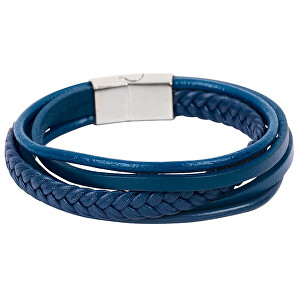 Modrý náramek z kožených pásků Leather