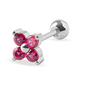 Něžná piercingová náušnice s fuchsiovými krystaly