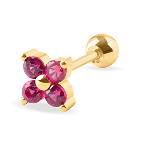 Něžná pozlacená piercingová náušnice s fuchsiovými krystaly