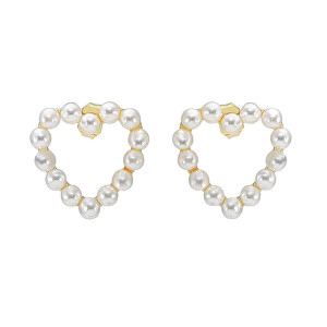 Něžné pozlacené srdíčkové náušnice s perličkami VBE005 G