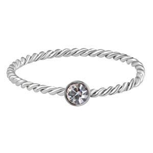 Něžný kroucený prsten z oceli s čirým zirkonem Silver