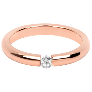 Něžný růžově pozlacený ocelový prsten s krystalem