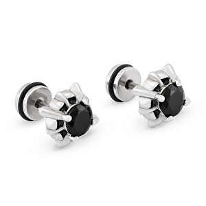 Ocelové náušnice s černým krystalem