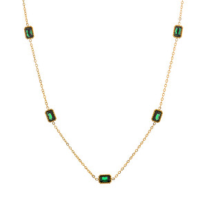 Okouzlující pozlacený náhrdelník se zelenými krystaly