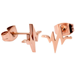 Originální růžově pozlacené ocelové náušnice Srdeční tep